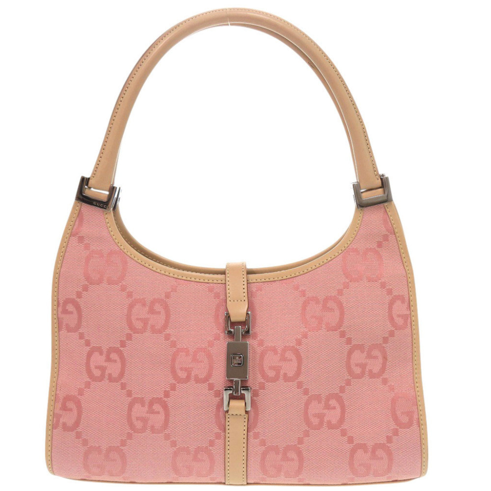 Gucci Vintage Jackie GG Pattern 002 1068 Canvas Leather Pink Beige Shoulder B...